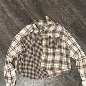 American Eagle Brown Plaid Patchwork Shirt